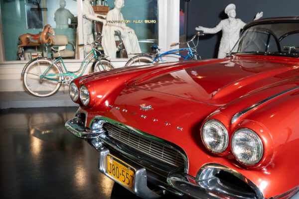 National Corvette Museum-Collections-1961 Honduras Maroon Corvette-April 2025-front end-close up